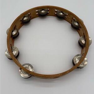 Classic Wooden Tambourine with Silver Jingles - Brown